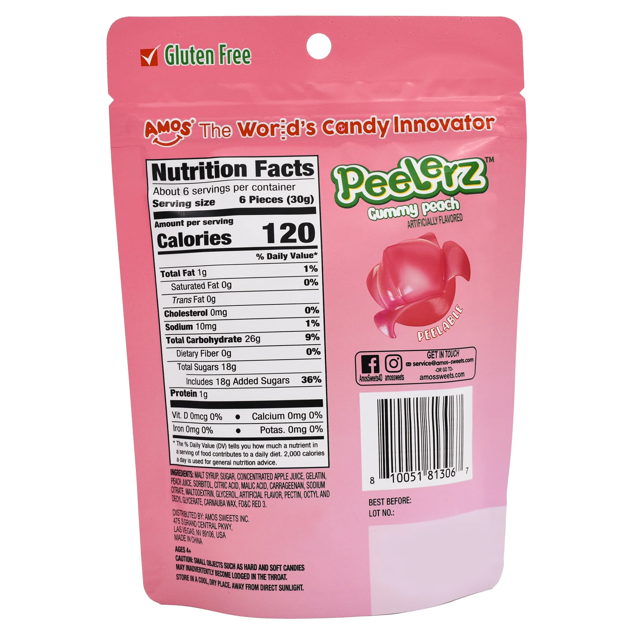 Amos Peach Gummy Peelerz